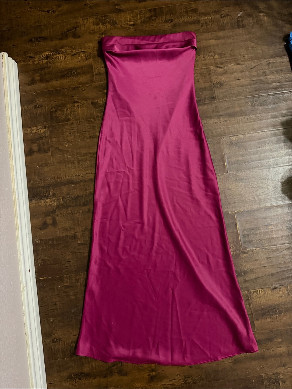 Strapless Satin Maxi Dress in Fuchsia